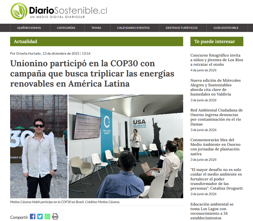 Recorte de prensa sobre COP30 y energías renovables